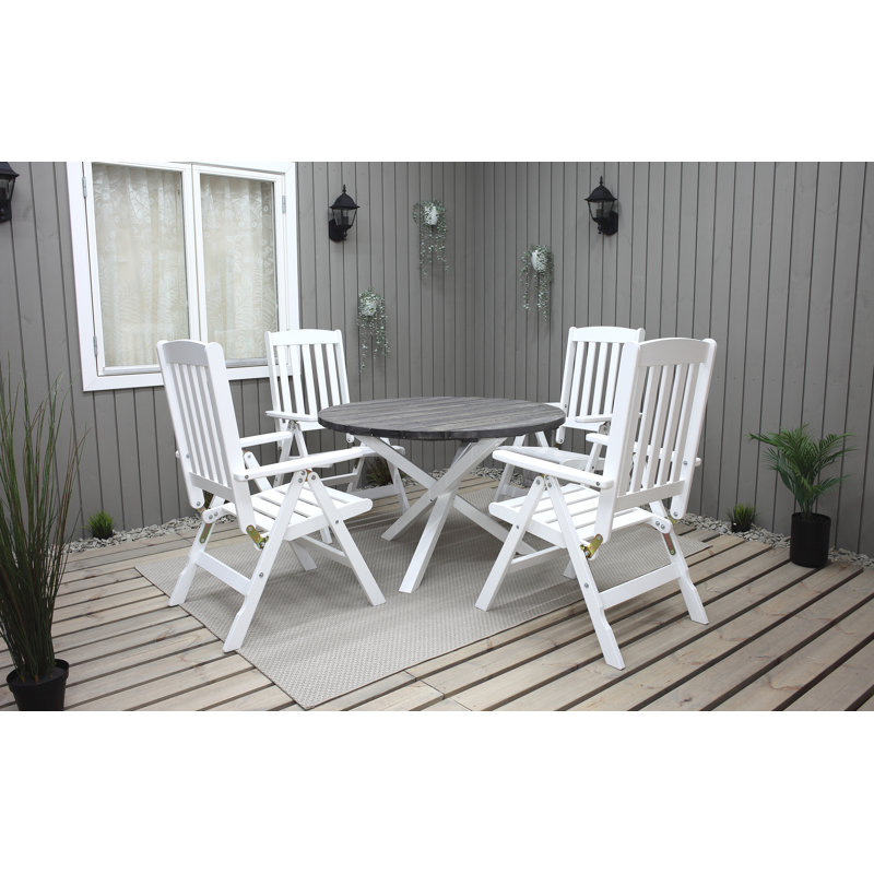Rectangular 5- Piece 4- Person 140cm L Table Set, White, Grey