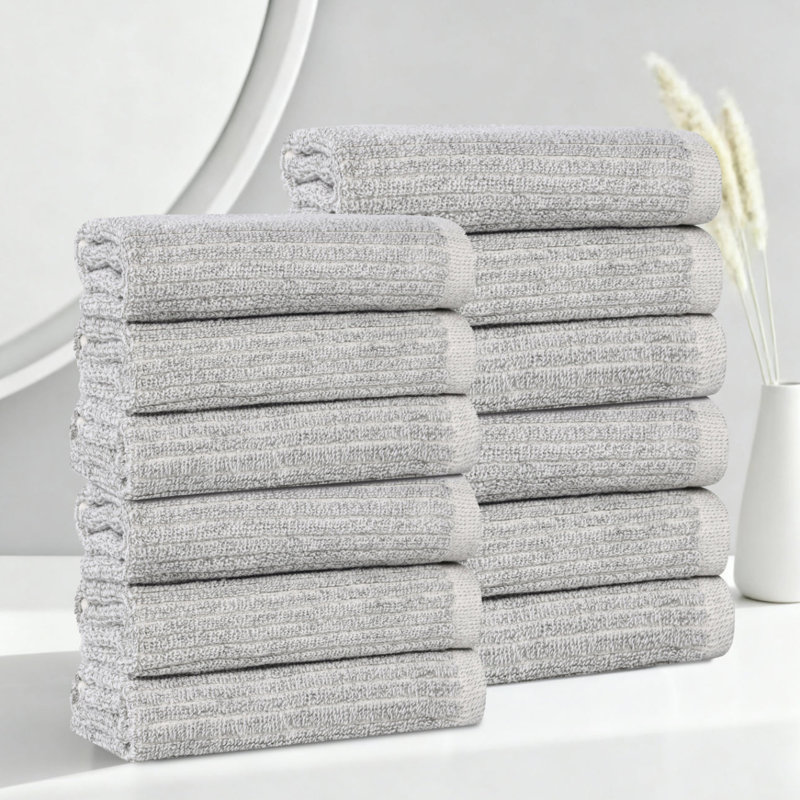 Viscose Cotton Blend Face Towel Set - Textured Ribbed Design - Quick-Dry, Platinum