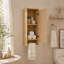 Armoire murale 12 po, porte à fermeture douce, organisateur de rangement de salle de bain en chêne original avec tablette réglable et porte-serviettes pour les petits espaces
