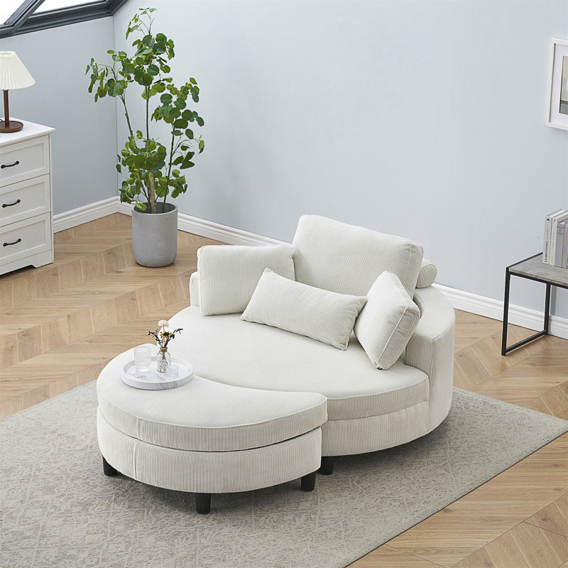 Modern 51.2” single couch soft sofa chair with footrest for living room and office, White Corduroy