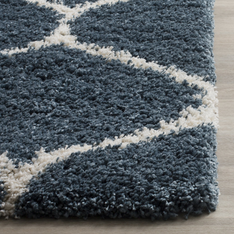 Tapis à poils longs Darrold Hudson, Rectangle 6 pi x 9 pi, Bleu / Ivoire