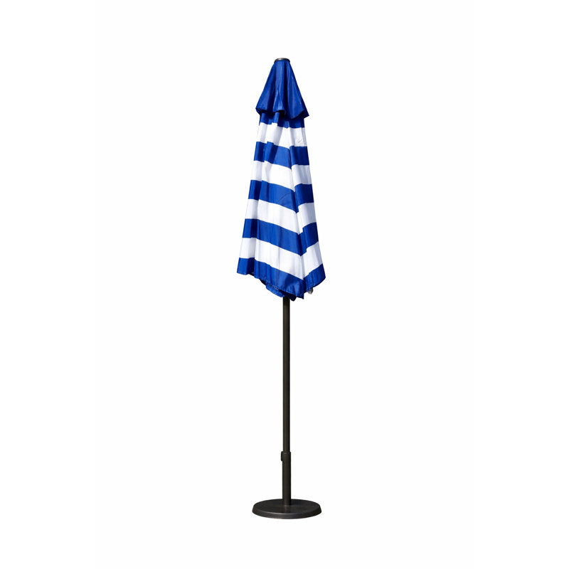 Parasol de marché à rayures bleu marine / blanc 9 pi avec inclinaison et manivelle sans base