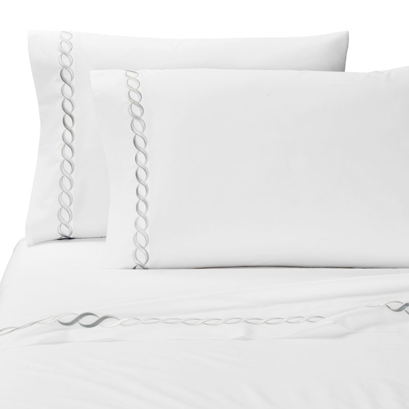 Taies d'oreiller en percale en mélange de coton 300 fils Brenna, Standard, Argent