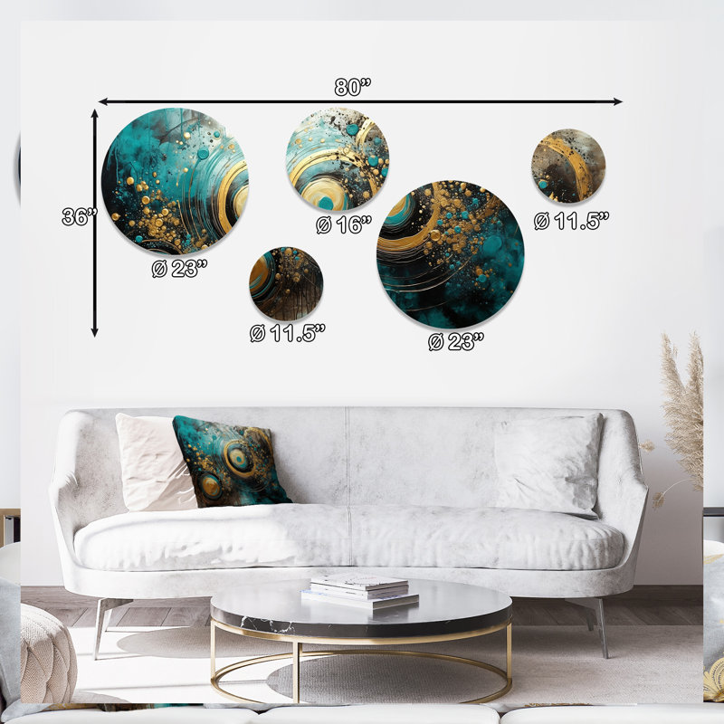 Ensemble de 5 décorations murales «Gold and Green»