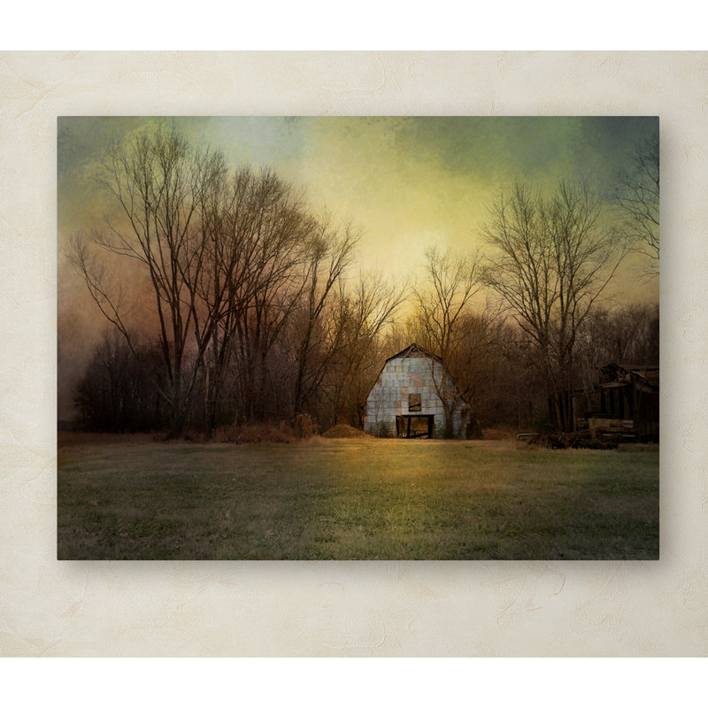 «Blue Barn at Sunrise» de Vidur, impression sur toile tendue, H 14 po x l 19 po