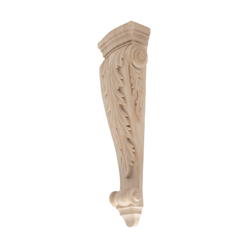 24 in x 6-7/8 in x 3-1/2 in Unfinished Large Hand Carved Solid Acanthus Leaf Wood Corbel, Hard Maple