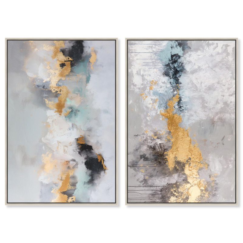 Gilded Luxe Duo Blue Art 2 Panel Set Canvas Print by , Silver, Floater Framed Print without Mat, 16" H x 11" W