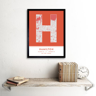 Hamilton City Map Hamilton Orange by Wee Blue Coo - Single Picture Frame Typography