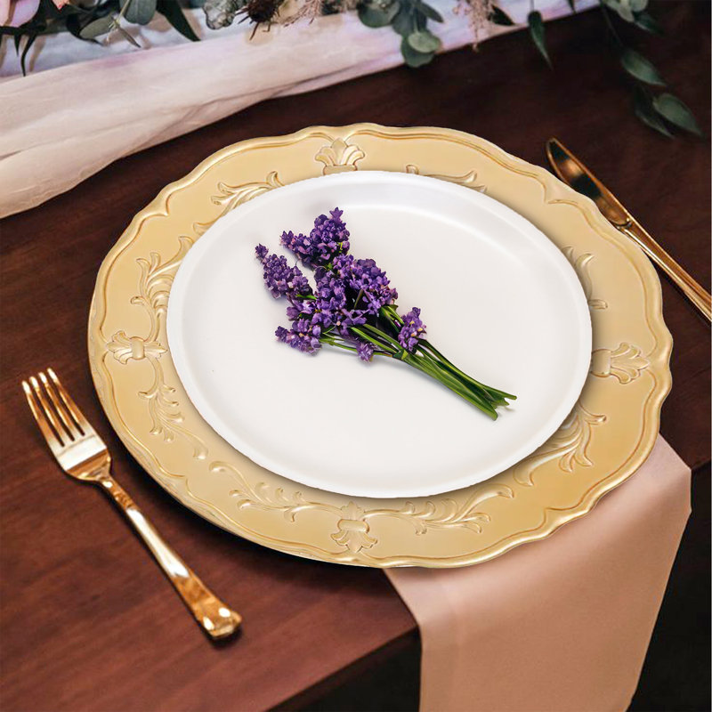 Set of Four 33cm Dia Finish Baroque Charger Plates, Gold