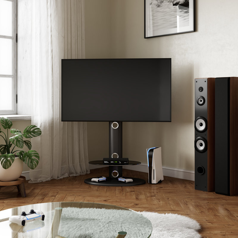 Voshell Symple Stuff Black Swivel Floor Stand Mount Greater than 50" Plasma/LCD/LED Screens with Shelving, Holds up to 40 kg.