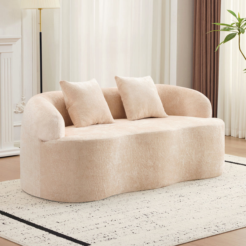 Causeuse incurvée Teddy, Beige, H 27,6 po x l 66,93 po x P 35 po