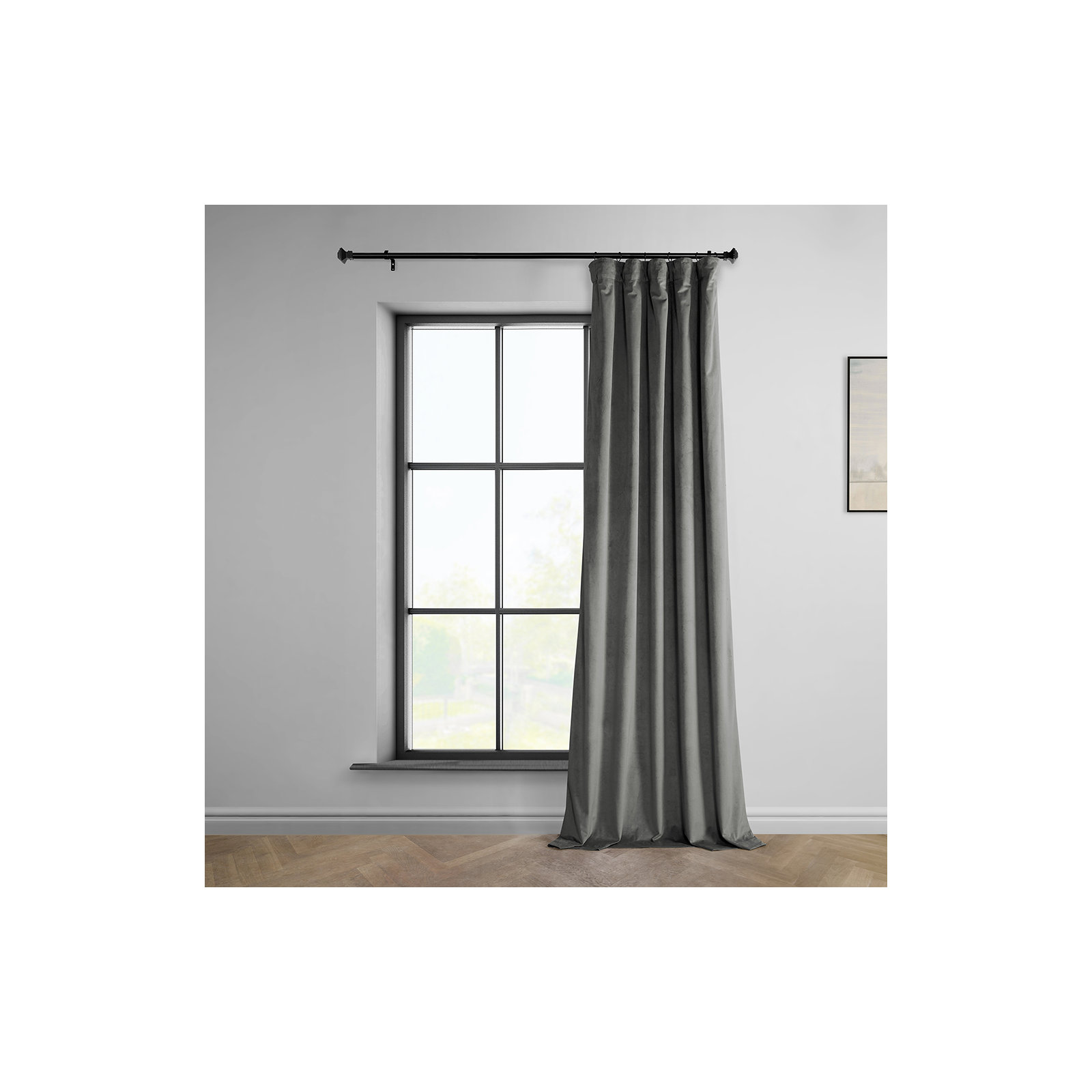 Matra Plush Velvet Curtains for Bedroom - Room Darkening Curtains for Living Room Window Single Panel, Destiny Gray