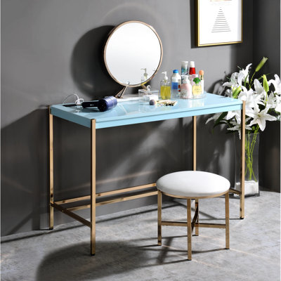 Bureau d'écriture contemporain bleu et or avec option de commodité