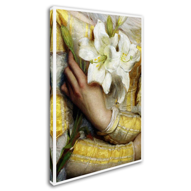 Vintage Lavoie Yellow and White Floral Canvas Print, 25" x 20"