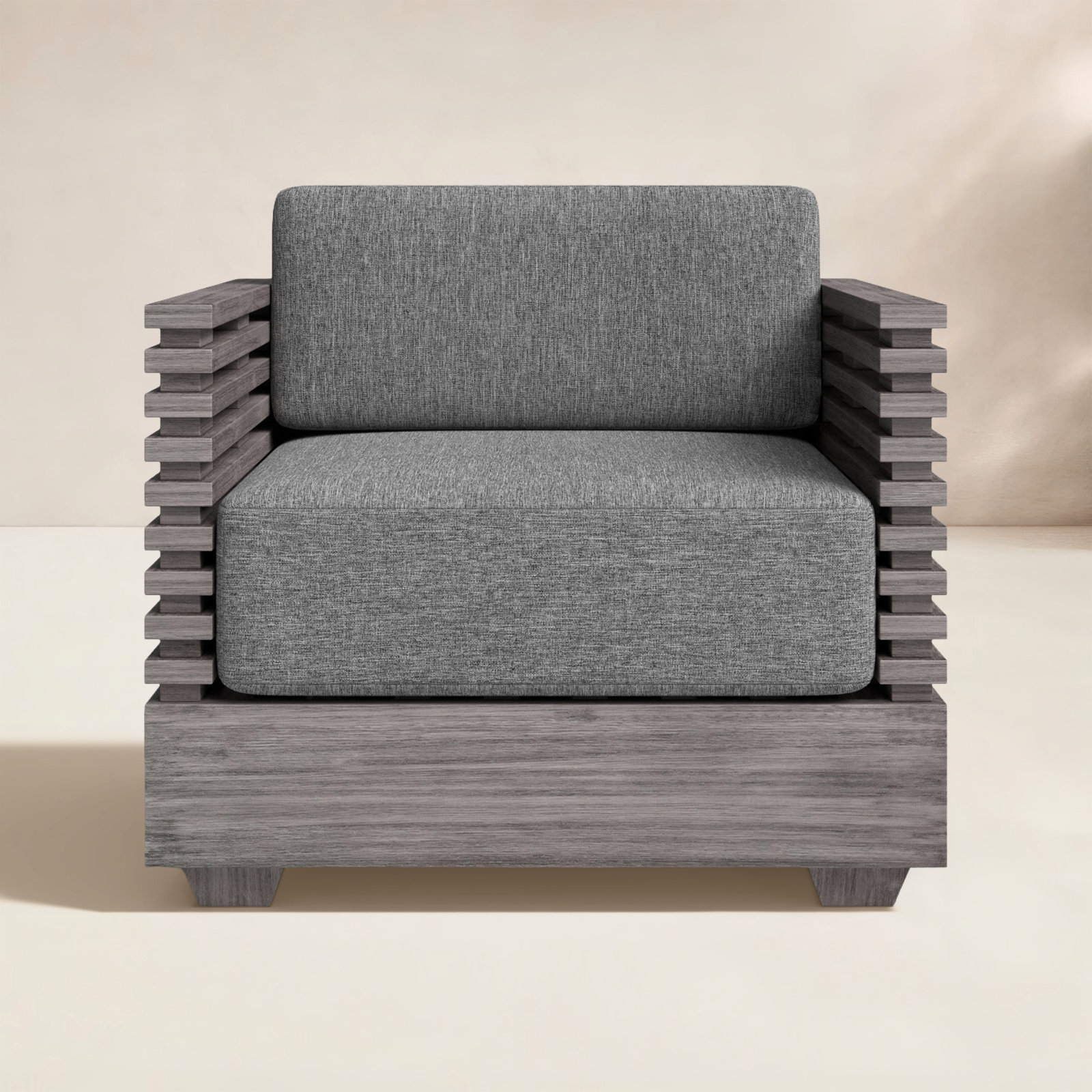 Fritz Wood Outdoor Lounge Chair, Grey Performance