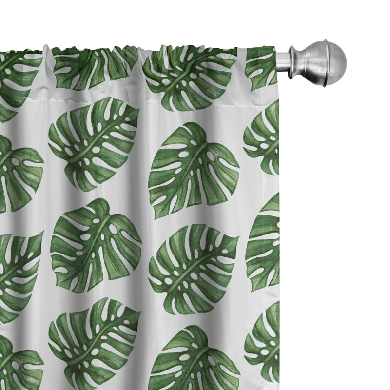 Tropical Green Leaf Print Polyester Room Darkening Curtain Pair