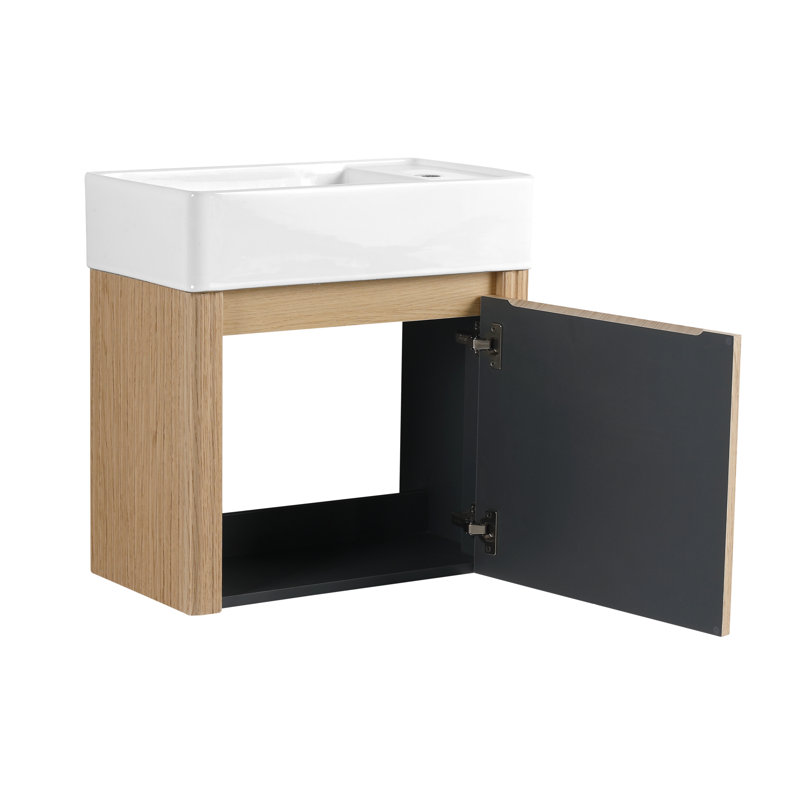 Meuble-lavabo mural de 56 cm (22 pouces) avec lavabo en céramique et porte simple à fermeture en douceur, 22 Inch