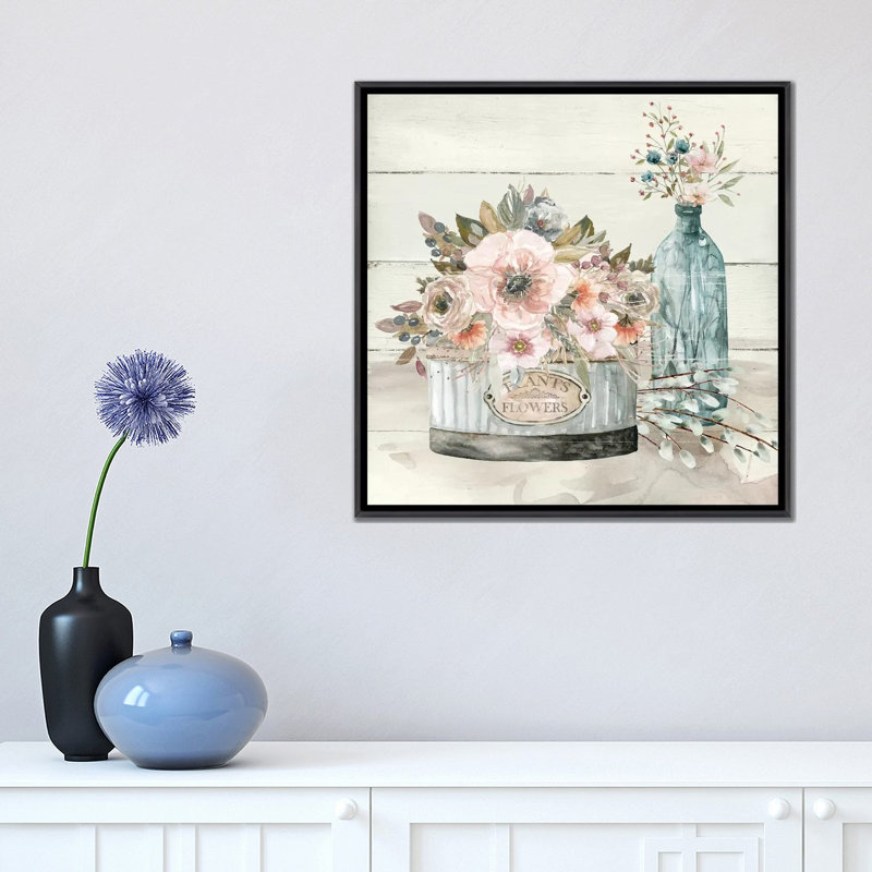 Shiplap Plants & Flowers par Carol Robinson - reproduction, Pas de tapis, H 18 po x l 18 po x 1,5 po