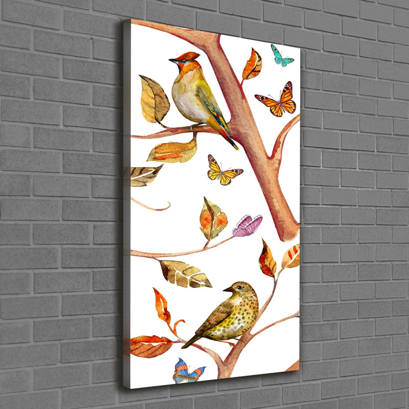 Birds Butterflies Leaves - Wrapped Canvas Print