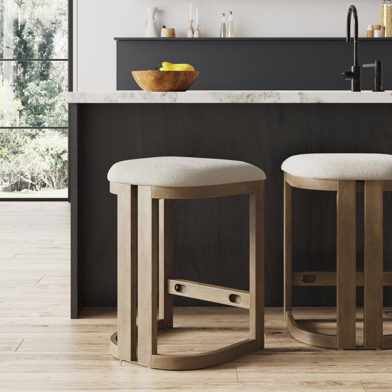 Arik Barrel Backless Bar Stool With Boucle Upholstery, 1