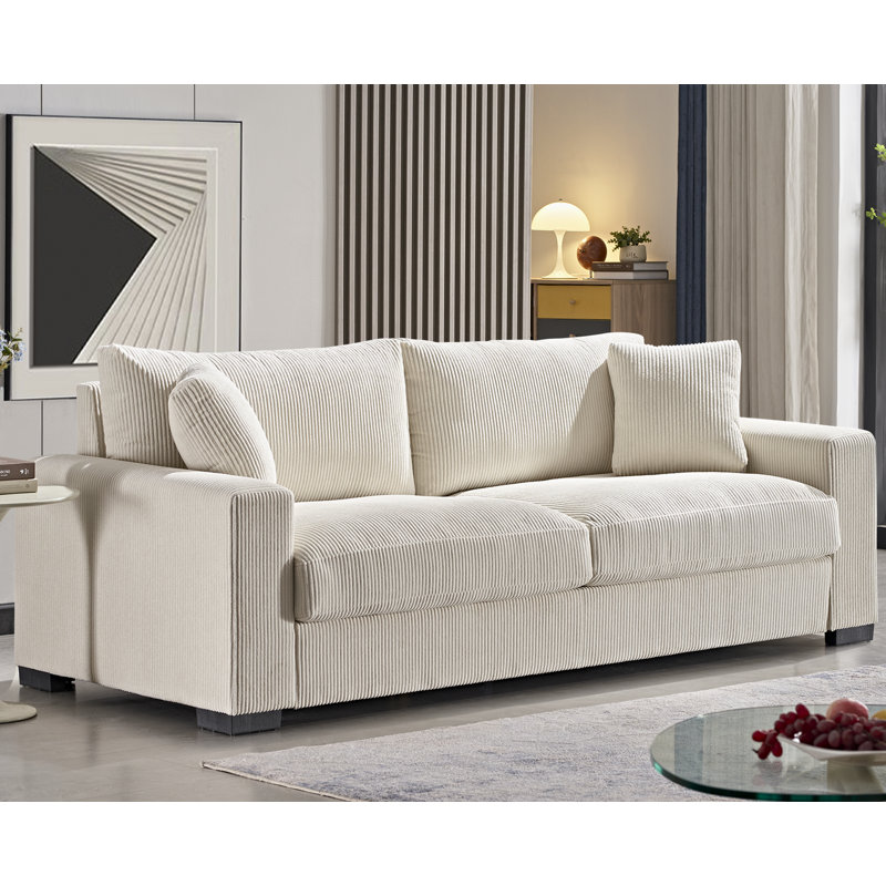 Keryis 89'' Corduroy Sofa, Beige Corduroy