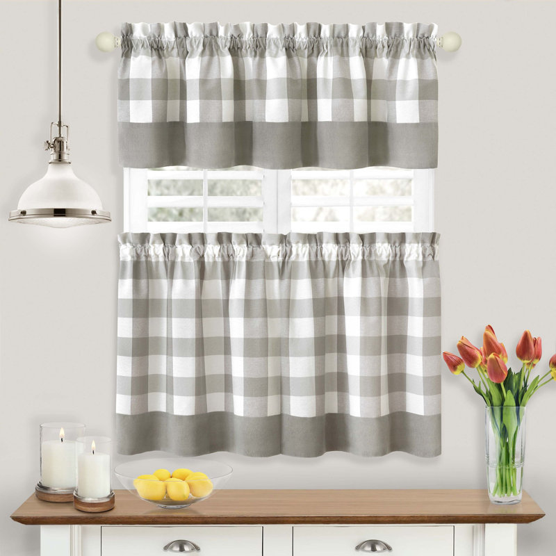 Anthe Gingham Tailored Kitchen Curtain, 36" H x 57" W, Gray