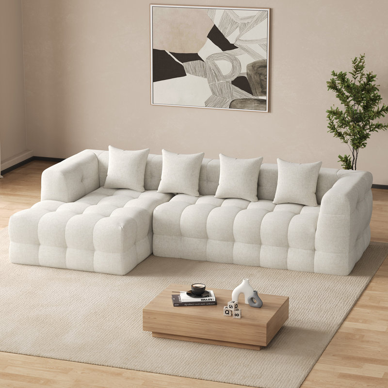 Canapé modulaire rembourré 2 pièces Boneless, Face à la gauche, Chenille blanche