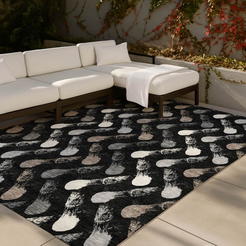 Machine Washable Indoor/Outdoor Chantille ACN2900 Geometric Rug, 3' x 5', Black