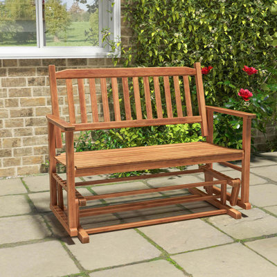 Patio Glider Loveseat Chair Swing Rocking Bench With Slatted Seat & Curved Backrest by Lark Manor