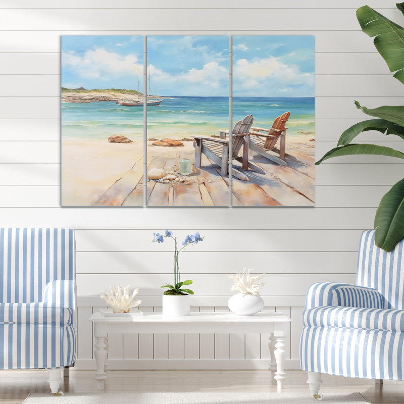«Coastal Lounging II» sur toile, reproduction de 3 pièces, H 28 po x l 36 po x P 1 po