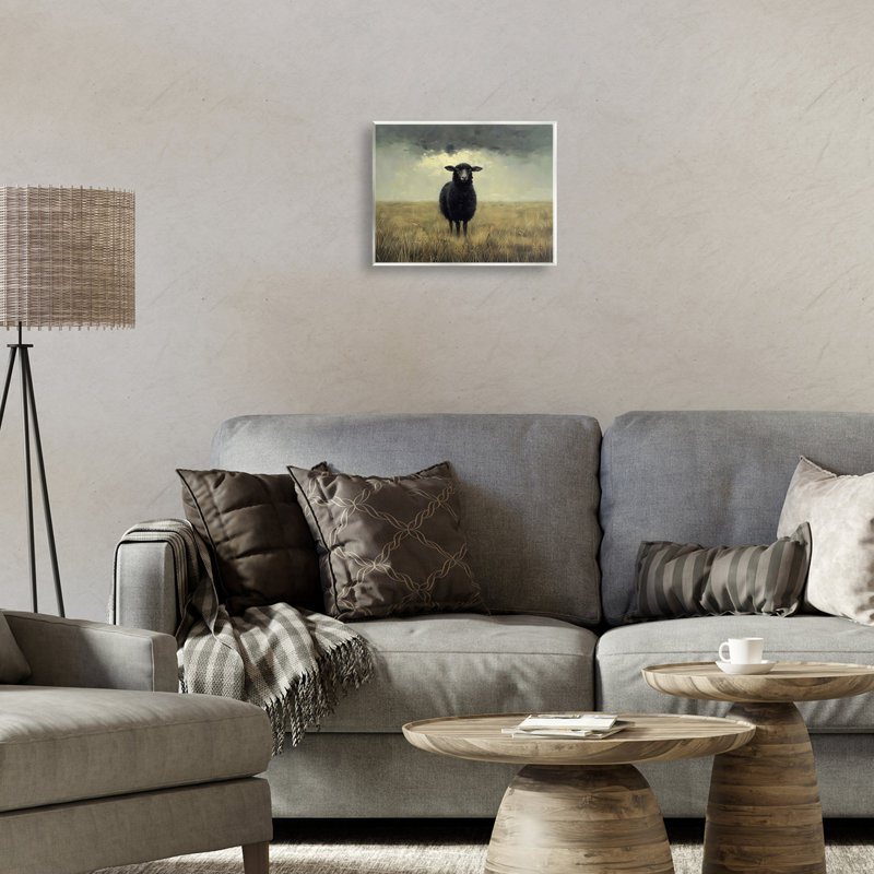 Plaque murale «Black Sheep in Field», conception par Arlington Prints