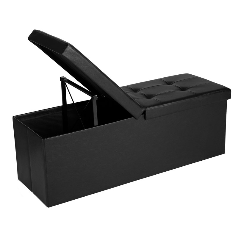 Grace Bay Faux Leather Ottoman, Black Faux Leather
