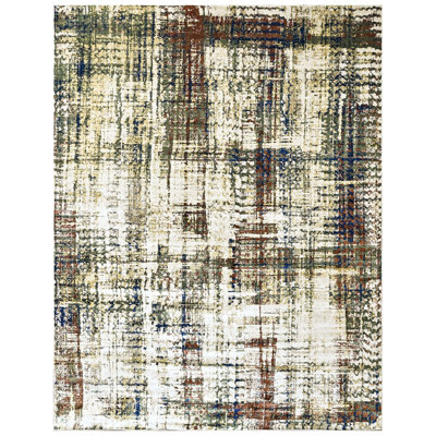 Tapis beige abstrait en laine 8 pi 10 po x 11 pi 10 po