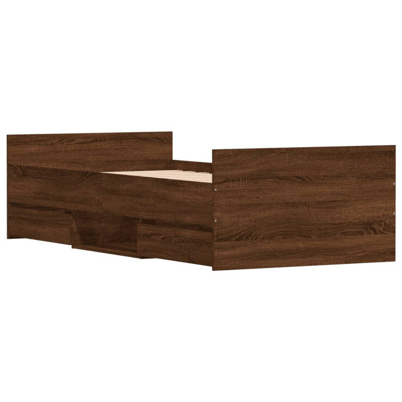 Addylen Storage Bed, Brown Oak, European Single (90 x 200cm)