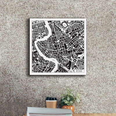  «Rome Map Black» par Laura Marshall, art mural sur toile, 18 po x 18 po