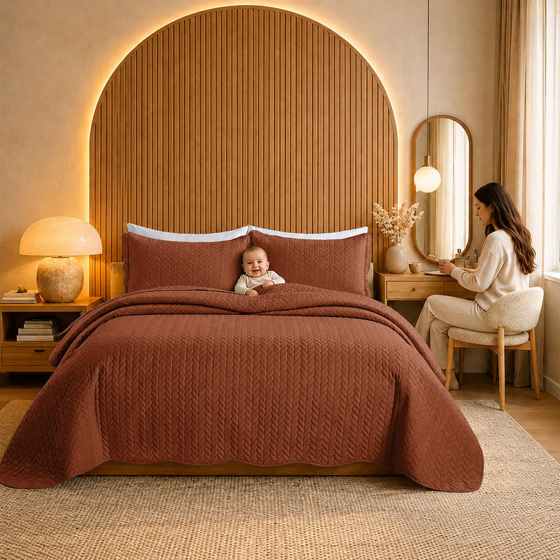 Oxford Microfiber Embossed Lightweight Comforter Set with Pillow Shams, Rust, Twin Comforter + 1 Standard Sham