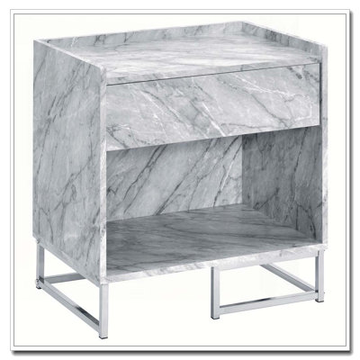 Table d'appoint blanche en faux marbre et chrome