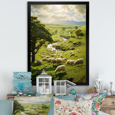 «Pastoral Bliss Sheep Landscape I», reproduction d'art sur toile