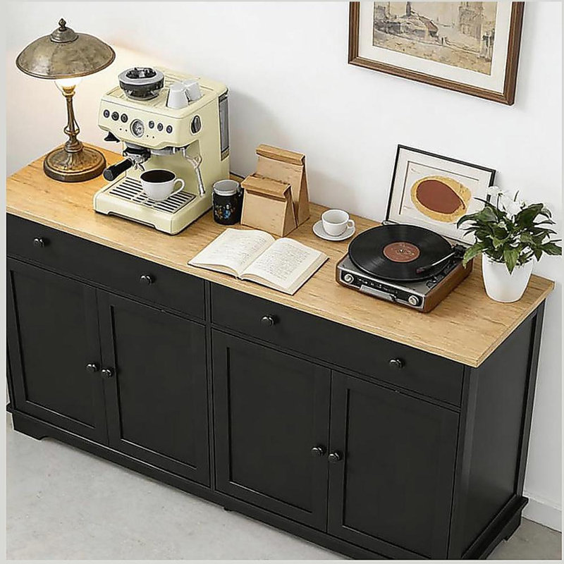 Buffet avec tiroirs de rangement, buffet avec tablettes réglables, Noir/chêne