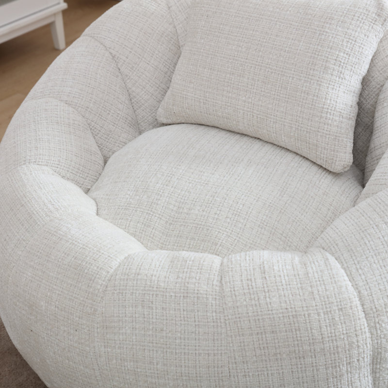 COOLMORE Modern Extra Large Round Bean Bag Chair With Footrest For Living Room, Chenille Fabric Lazy Sofa With Pillow For Adults, Teenagers,Child, Suitable For Bedroom, Dormitory, Study Room