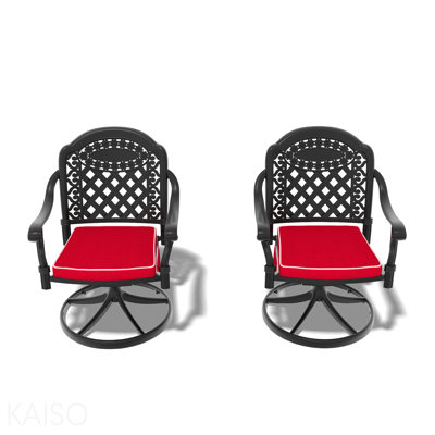 Chaise de patio pivotante en fonte d'aluminium 2 pièces avec structure noire et coussins rouges
