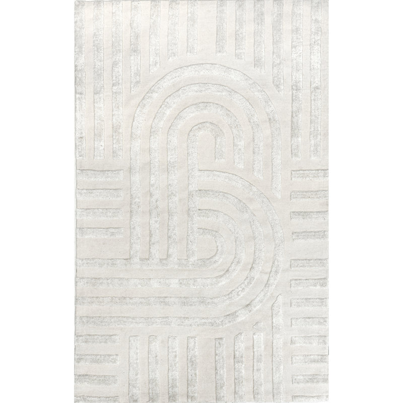 Handmade Ivory Wool Blend Tufted Rectangular Rug 8' x 10'