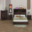 Ensemble de chambre à coucher 4 pièces, cadre de lit plateforme en bois rétro avec 2 tables de chevet et 1 commode