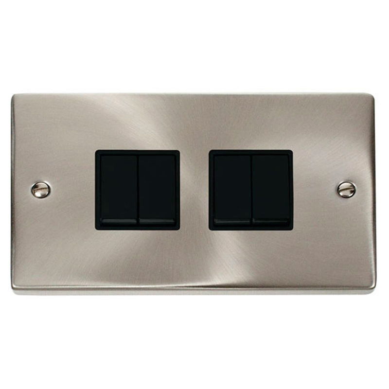 Satin / Brushed Chrome 10A 4 Gang 2 Way Light Switch