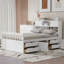 Full Size Platform Bed Frame with Storage Bookcases, Shelves and Four Drawers-1956996909