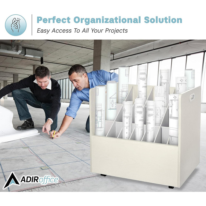 White Mobile Rolling Particle Board Blueprint Roll File Organizer