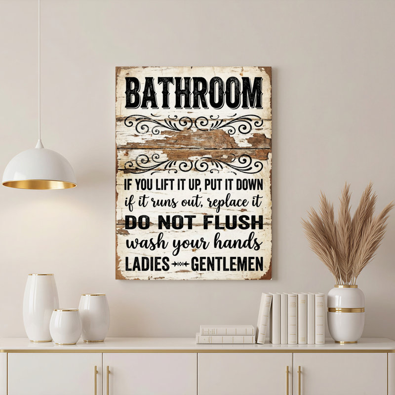 Panneau de salle de bain rustique en planches de bois avec volutes décoratives, toile tendue sur châssis, lot de 1