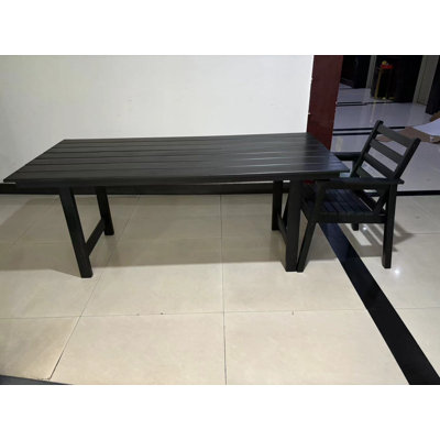 Ensemble de table de salle à manger 7 pièces en PEHD avec trou pour parasol Immie, noir Immie
