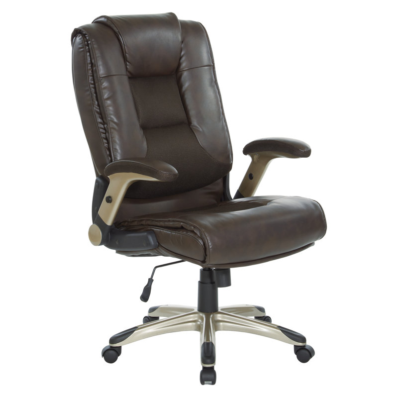 Espresso Executive Leather Office Chair with Adjustable Arms