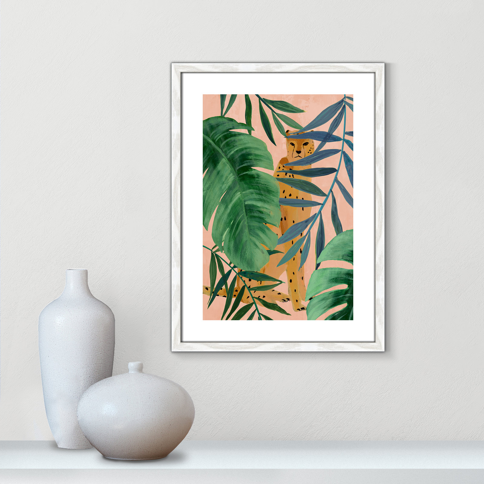 Allie "Silent Jungle" Painting by Isabelle Z, 23" H x 17" W x 0.75" D, White Wood Framed Paper